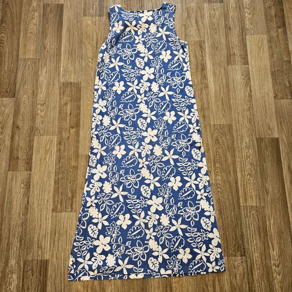 Vtg Talbots Floral Midi Dress Womens S Blue Hawaiian Tropical Boho Cottage Retro - Picture 5 of 8